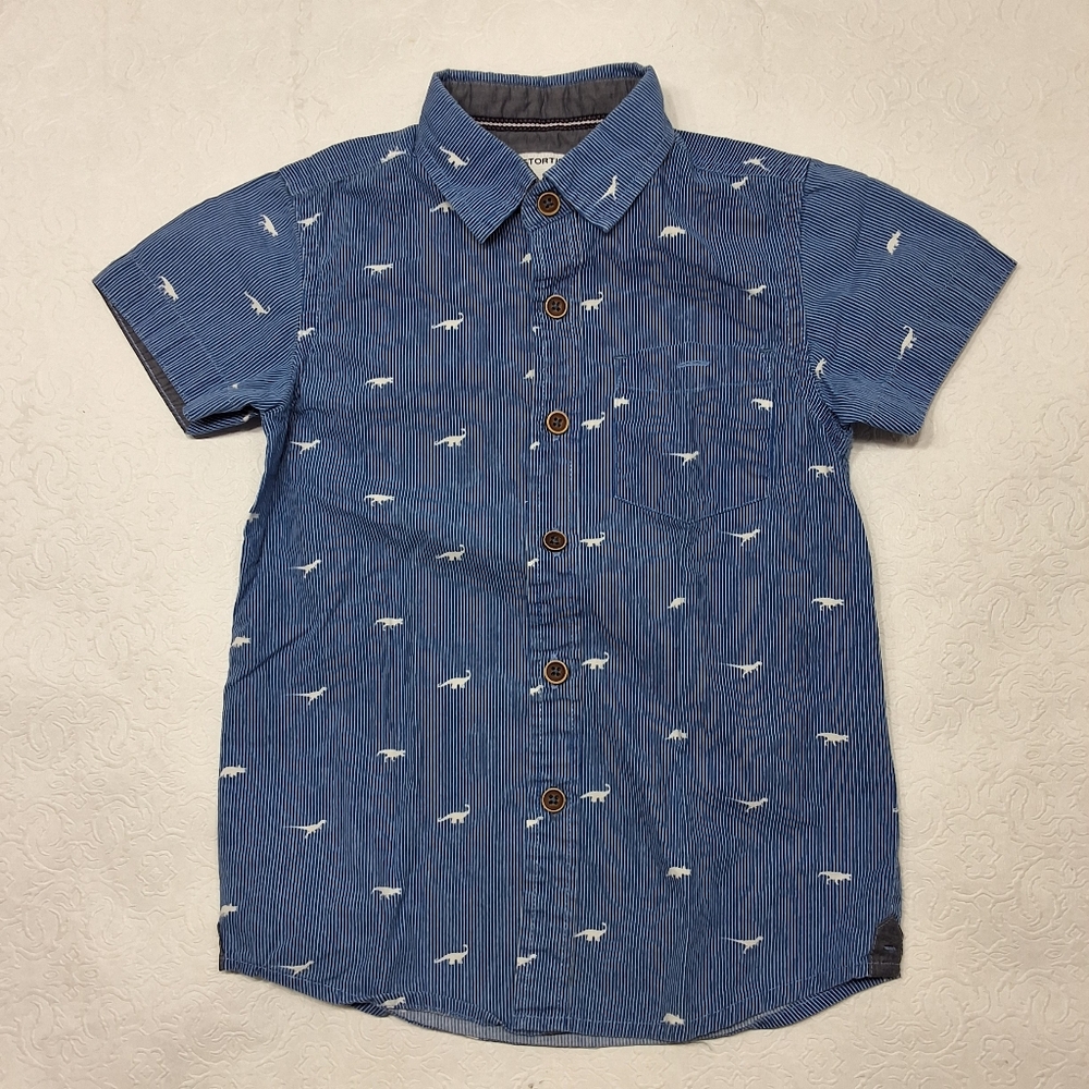 Distortion Striped & Blue & White Button Down Shirt Top 100% Cotton Size 4